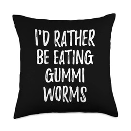 Love Candy Dessert Designs & Gift Studio I'd Rather Be Eating Worms Gummy Candy Funny Throw Pillow, 18x18, Multicolor