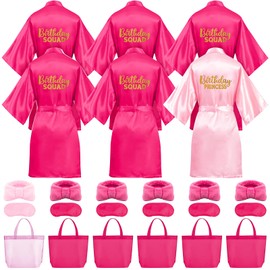 24Pcs Girls Spa Party Robe Supplies 6 Spa Party Robes 6 Tote Bags 6 Headbands 6 Eye Masks for Girls Birthday Party (Size 10)