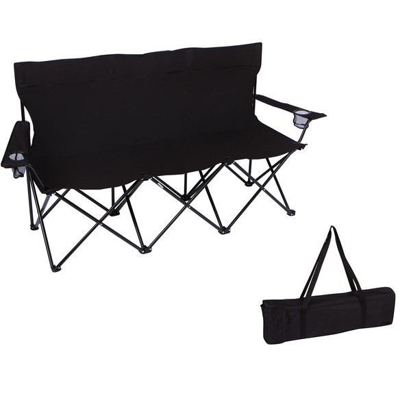 65" Triple Style Tri Camp Chair with Steel Frame and Carry Bag by Trademark Innovations (Black)
