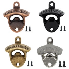 Bottle Opener Wall Mounted, 4 Pcs Rustic Wall Mounted Bottle Opener Set, Durable Outdoor Kitchen Accessories, Ideal for Bars, Restaurants and Home Use