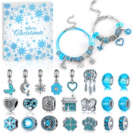 Advent Calendar 2024 Adult Women, Jewelry Charm Advent Calendar with Lake Blue Christmas Beads DIY Charm Making Kit Xmas Surprise Gifts
