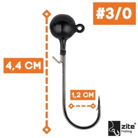 Zite Fishing Tungsten Jig Hook Set, Lead-Free Jig Heads with Fishing Hooks, 1/0-5/0 Matte Black, Ultra Sharp Jigheads Hooks, Bass & Zander Fishing, Rubber Bait Hooks with Fishing Weight (3/0 10.6 g)