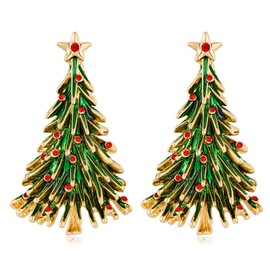 HESSAWELL Gold Christmas Tree Dangle Pendant Earrings for Women Sparkly Crystal Christmas Tree Drop Earrings for Jewelry Gift