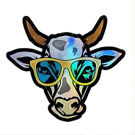 WickedGoodz Funny Cow Holographic Vinyl Decal - Cow Bumper Sticker - for Laptops Tumblers Windows Cars Trucks Walls