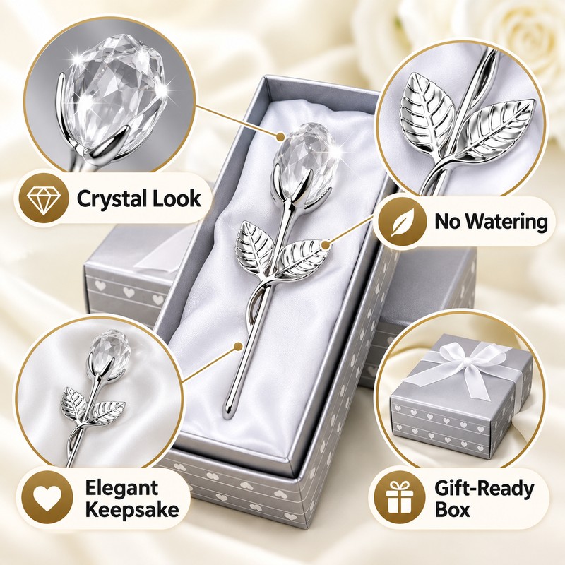 Crystal Glass Rose for Romantic Gifting – Elegant Artificial Flower