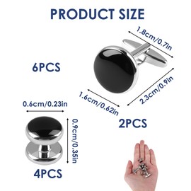 6 Pack Men's Cufflinks, Round CuffLink and Tuxedo Studs Set, Classic Black&Silver Cufflinks for Men Wedding Cuff Links Shirt Studs for Father Husband Boyfriend Groom Ceremony Business