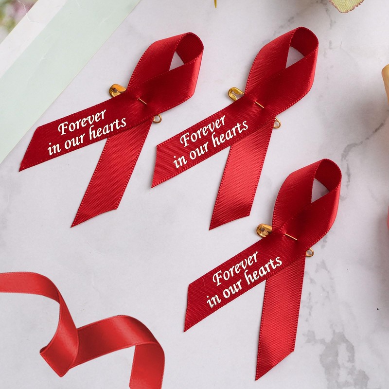 CRAFFANCY 100 Pcs Red Satin Ribbon Pins, Memorial Ribbon Brooches