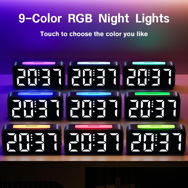 HOMVILLA Alarm Clock with 9 Color LED RGB Night Light,