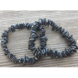 NATURAL BLACK TOURMALINE STONE GEMSTONE STRETCHY CHIP BRACELET