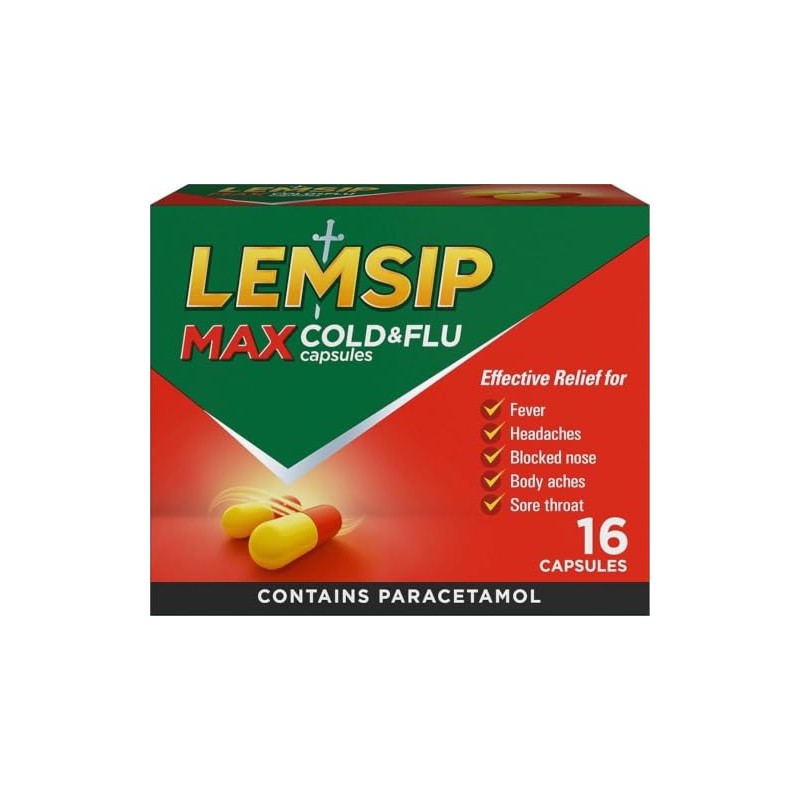Lemsip Max Cold & Flu Lemon Capsules, 16 Capsules