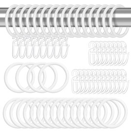 Heyu-Lotus Pack of 50 Metal Curtain Rings Curtain Hanging Rings and 50 Pieces Plastic Curtain Hooks for Window Door Shower Curtains, 30 mm Inner Diameter