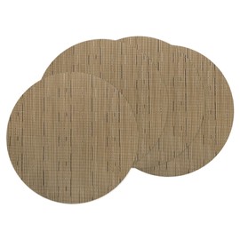 sourcing map 4 Pcs Placemats, 13.7 Inch PVC Placemats Round Braided Place Mats Non-Slip Heat Resistant Place Mats Washable Table Mats for Dining Table Bamboo Texture Surface, Light Brown