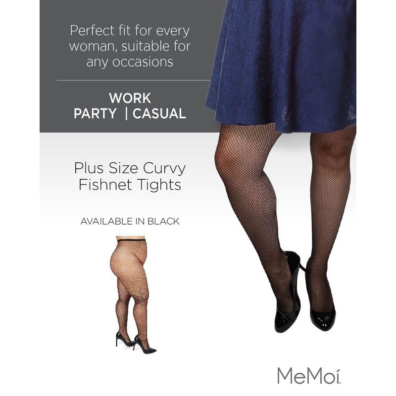 MeMoi Plus Size Curvy Fishnet Tights Black 7X