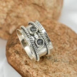 JEWELSTREZORO Rutilquarz Edelstein Spinnerring 925 Sterling Silber Meditationsring Männer & Frauen Spinnerring Geschenkartikel Schmuck TSR146K_54 (17.2)