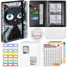 100 Envelopes Money Saving Challenge A5 Money Saving Binder with Cash Envelopes，Budget Binder Savings Challenge Book for 100 Day to Save $5,050 for Budgeting Planner，Black Cat