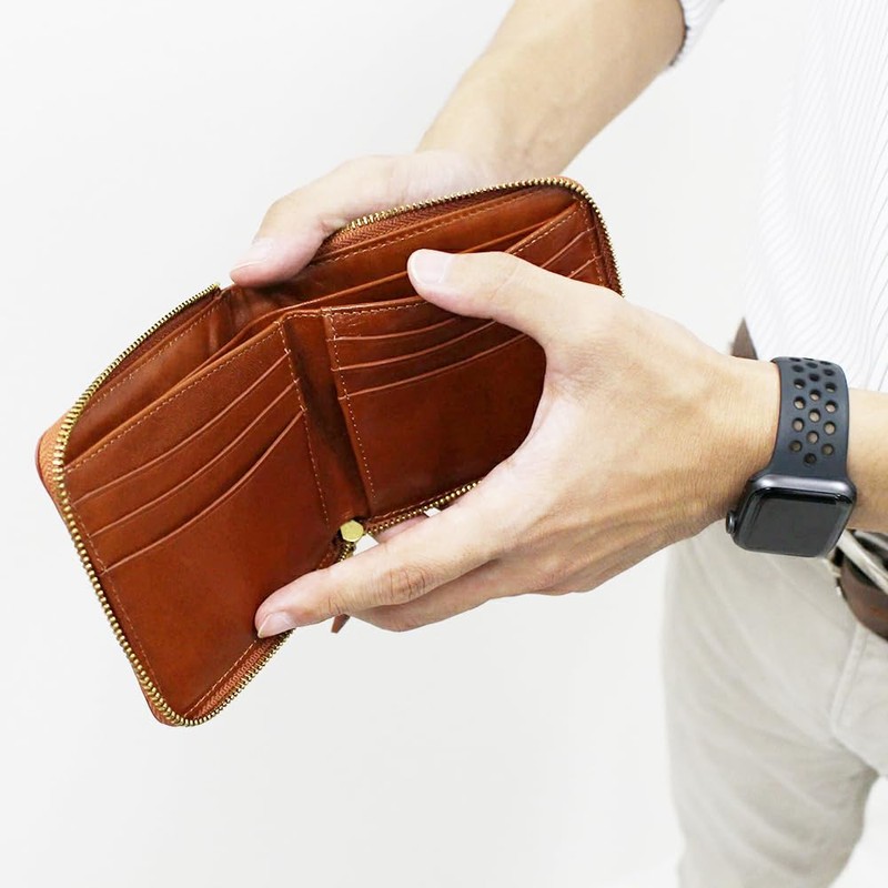 BlissLeather Wallet, Round Zipper, Genuine Leather, Vegetable Tanned, Braun