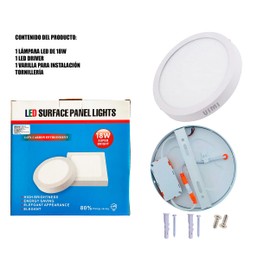 Lampara Led 18w de Techo Plafon Luz Blanca Redonda Ahorradora de Energía Contorno Metálico 22 CM