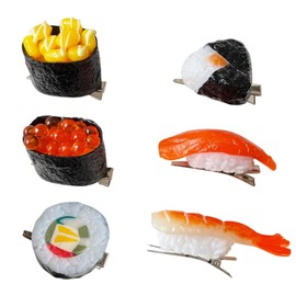 6pcs Food Sample Simulation Sushi Hair Clips Funny Accessories Adult Hair Clips Kawaii Hair Clips Bangs Salmon Rice Ball Hairpins