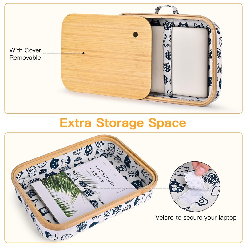Mayjoy Bamboo Lap Desk with Storage, Cover Removable Lap Desk
