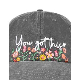 InnoBeta You Got This Embroidered Baseball Cap for Women – Inspirational Floral Hat with UV Protection – Adjustable Motivational Gift for Teens, Friends, Birthdays, Graduation, Outdoor Wear Grey