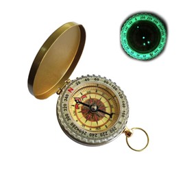 VZU Outdoor Compass, Golden Compass, Brass Compass with Retro Design, Navigation Compass, Mini Compass, Luminous Numbers Compass for Hiking, Camping, Hunting, Climbing, Backpacking