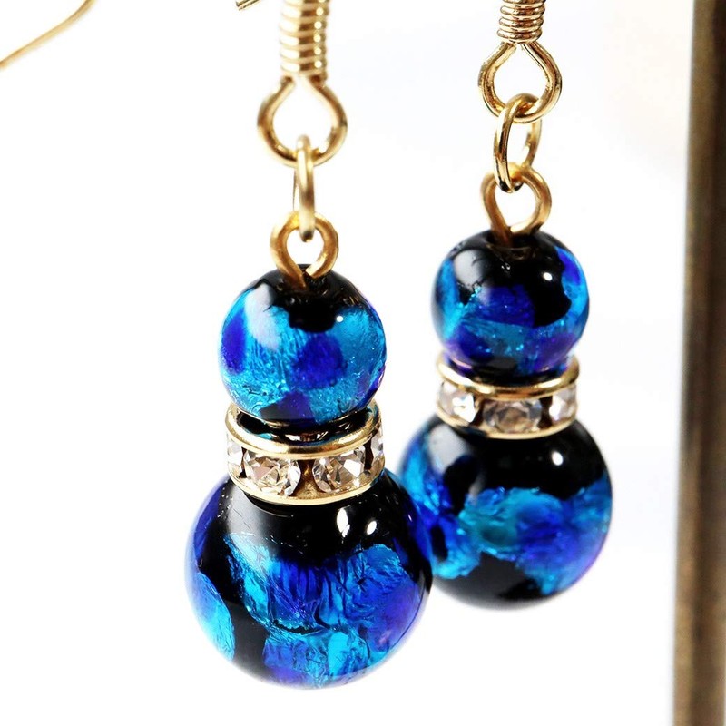 Gold Stone Firefly Glass Earrings, For Both Ears, Swaying, Sparkling,