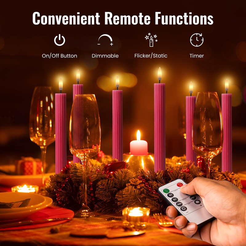 WYZworks 10" Fluted LED Pink Grooved Pillar Candles, Remote &