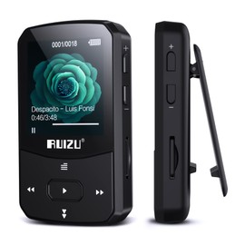 64GB MP3 Player Bluetooth 5.0 Sports Music Player with Clip with 1.5 Inch TFT Colour Screen, Supports up to 128GB SD Card, with Independent Volume Button, FM Radio, Pedometer, Voice Recording