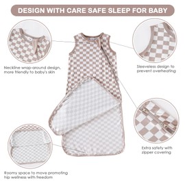 Rayon Made from Bamboo Sleep Sack for Babies 0.5 Tog Soft Breathable Sleep Sack 2-Way Zipper Baby Wearable Blanket Checkerboard Pattern