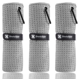 Handy Picks - Toalla de golf de microfibra (16 x 16 pulgadas) con clip de mosquetón, gancho de toalla de golf con patrón de gofre y cierre de bucle, la práctica toalla de limpieza de golf, color gris