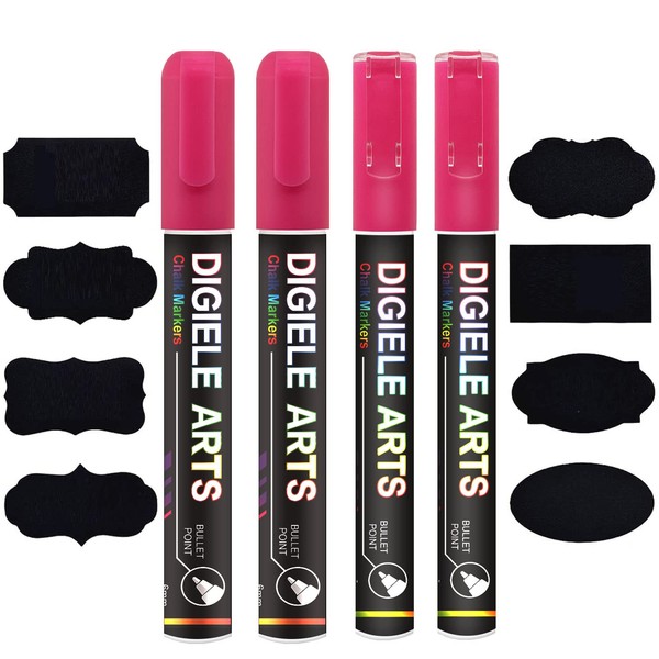 DIGIELE 2pcs Pink Chalk Pens + 2pcs 6mm Pink Markers,