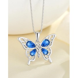 Vemhel Butterfly Necklace 925 Sterling Silver Celtic Knot Pendant Teardrop Created Tanzanite Twisted Jewelry for Women