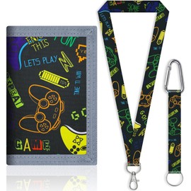 Nnicorns Children's Neck Pouch, Mini Wallet with Key Ring & Lanyard, Tri-Fold Wallet Boys for School, Travel & Leisure, black game console, Classic