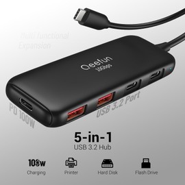 Qeefun 𝟏𝟎𝐆𝐛𝐩𝐬 USB C Hub,4 USB 3.2 Hub Splitter Data Ports,USB 3.2 GEN 2 Adapter with 100W Power Charging,for Mini PC, MacBook Air/Pro M2 M1,Dell XPS, Thinkpad, Surface Pro, HP…