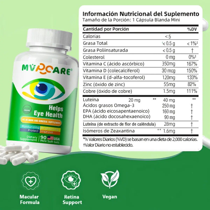 Mvpcare Lutein Eye Vitamin Supplement Nutricional Salud Macular Ojo Seco