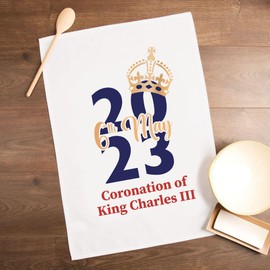 SMARTYPANTS King Charles III 2023 Tea Towel - Royal Coronation His Majesty The King Crown Monarch Ceremony Celebration Memorabilia Home Decor Kitchen Cloth 2023 (Natural)