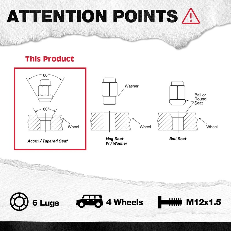 KSP 12mmx1.5 ET Extended Lug Nuts for 6 Lugs, 24PCS