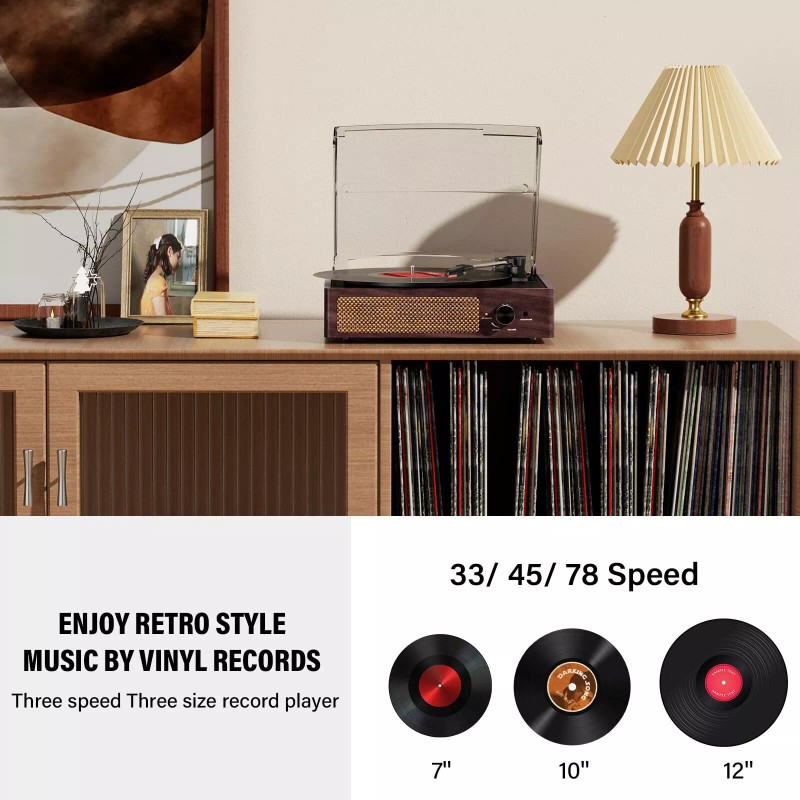 cotsoco Vinyl Record Player Turntable with Built-in Bluetooth Receiver &