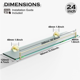 KOCOK Glass Shelf for Bathroom,24-Inch Brushed Gold Glass Bathroom Shelf Modern Stainless Steel Tempered Glass Floating Shelf Wall Mount Accessories