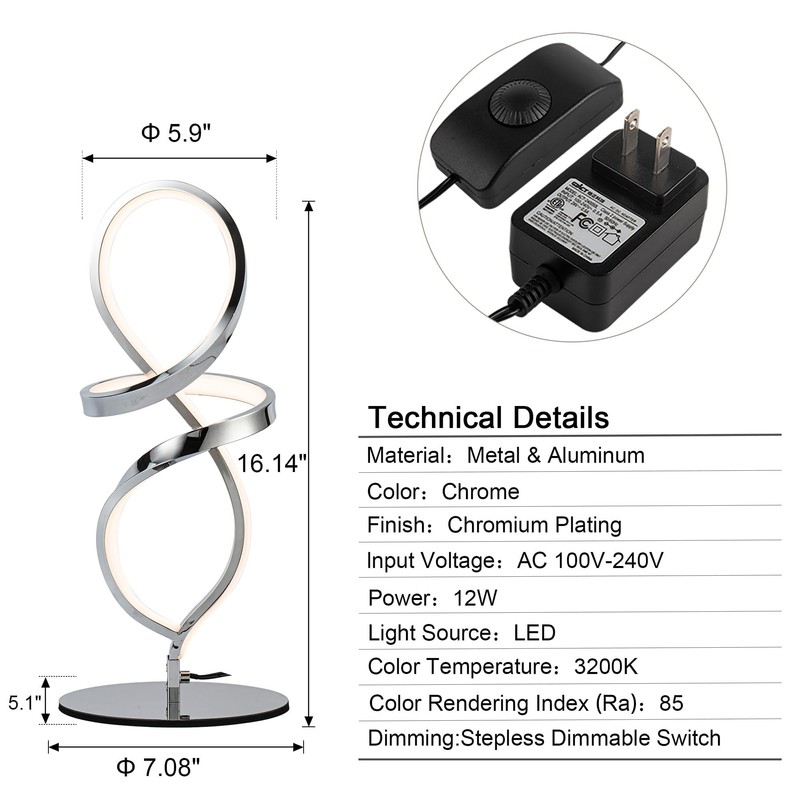 Mayful Modern Table Lamp with LED Spiral Design, Bedside Lamp