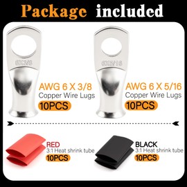 20PCS 6 AWG 5/16 3/8 inch Battery Cable Lugs,6 gauge Tinned Copper Crimp Connector Ring Terminal Wire Ends with 20pcs 3:1 Adhesive Heat Shrink Tubing in Dual-neck bottle