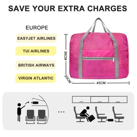 for Easyjet Airlines Cabin Bag 45x36x20 Underseat Travel Duffel Bag Foldable Carry On Luggage Holdall Overnight Weekend Bag for Women and Men(30L, Rose)