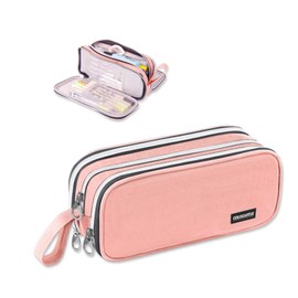 COLOCASTLE Federmäppchen Mäppchen Federmappe groß mit 3 Fächern Federtasche Mädchen Jungen Teenager Pencil Case Schlamppermäppchen für Schule Büro (Rosa)