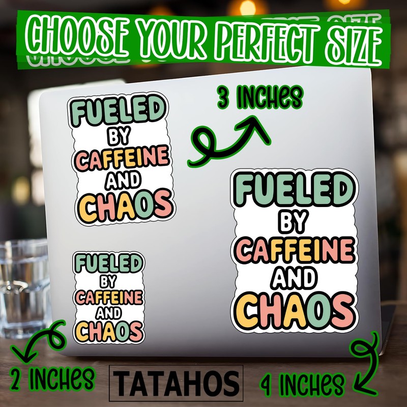 (3Pcs) Fueled by Caffeine and Chaos Stickers Funny Sarcastic Quote