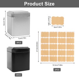 Classic Square Tea Canister, Set of 9 Tea Canisters for Loose Tea, 7 x 7 x 8.5 cm, Metal Tea Container, Tea Canisters Set