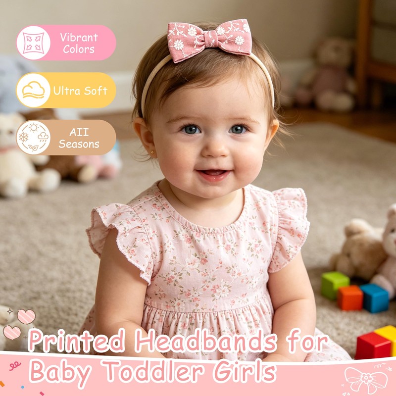 20PCS Baby Girl Headbands Printed Hair Bows Headbands Nylon Linen
