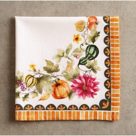 Maison d' Hermine Napkin 100% Cotton Set of 4 Cloth Napkin Decorative Napkins for Gifts, Home, Kitchen, Dining, Party, Pumpkin Garden - Cloudy Cream - Thanksgiving/Christmas (20”X20”)