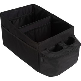 Backseat Car Organizer Back Seat or Front Car Seat Organizer - Collapsible Storage Box Caddy with 2 Cupholders and Partitions for Files, Books, Toys, Snacks, Drinks or Road Trip Essentials by Stalwart