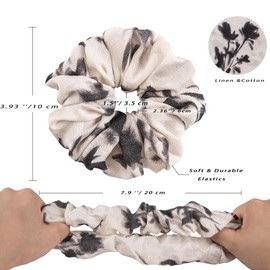 Cicimeiluody Chinoiserie Ink Style Oversized Hair Scrunchies in Ink Black - 2-Piece Set of Fashionably Comfortable Cotton & Linen Print Hair Bands for Women