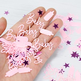 Baby Bottle Pattern Confetti and Baby Feet Confetti, PVC Girl Christening Sequins Decoration, Gender Reveal Party Table Decorations for Baby Showers, DIY Decorations (Pink)